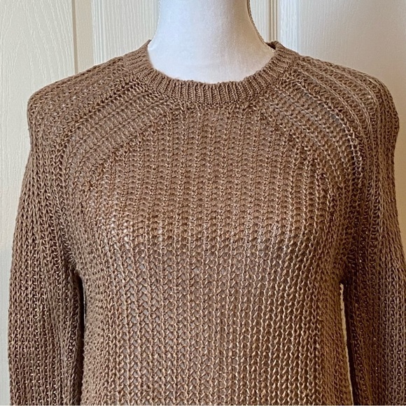 J Crew Tan Open Weave Relaxed Fit Linen Beach Sweater Size XSmall - Picture 6 of 13